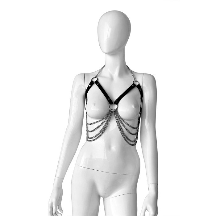 Adjustable leather bra with chains - Afbeelding 2