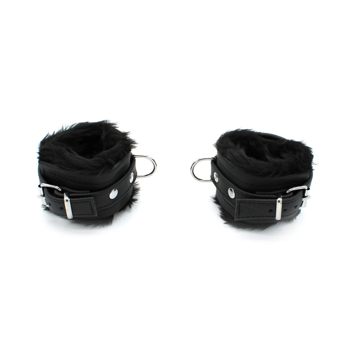 Fluffy Inside Black Leather Handcuffs - Afbeelding 3