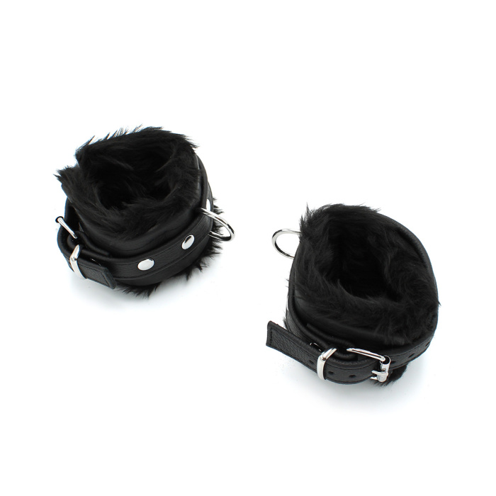 Fluffy Inside Black Leather Handcuffs - Afbeelding 5