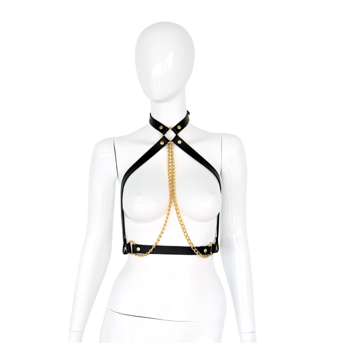 Leather Collar Chest with Gold Chains - Afbeelding 2