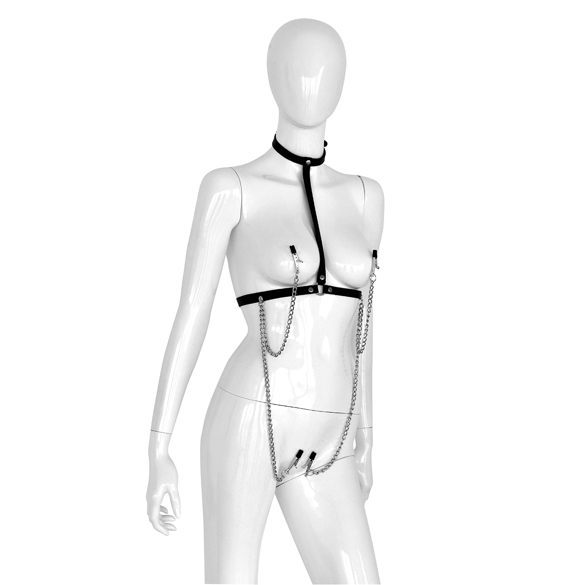 134-kio-0347-01 Leather Collar Chest with 4 Clamps - Afbeelding 1
