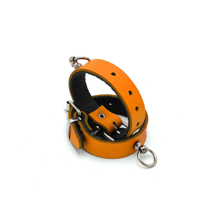 Leather Handcuffs Mini O-Ring Orange - Afbeelding 3