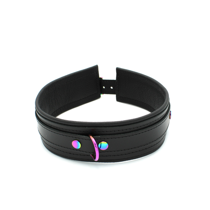 Leather Collar Black Rainbow - Afbeelding 4