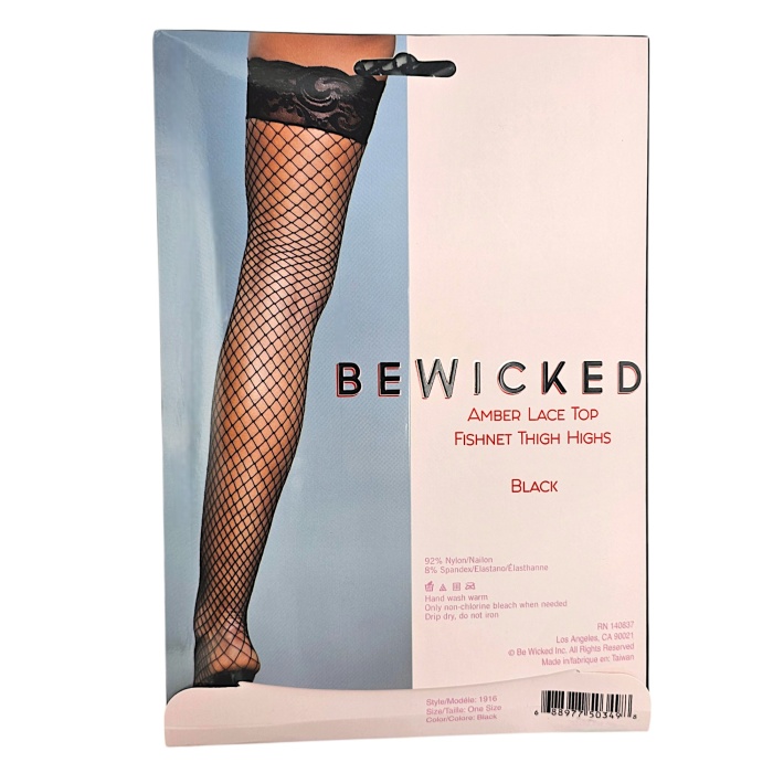 Amber Lace Top Fishnet Thigh Highs - BLK / OS - Afbeelding 5