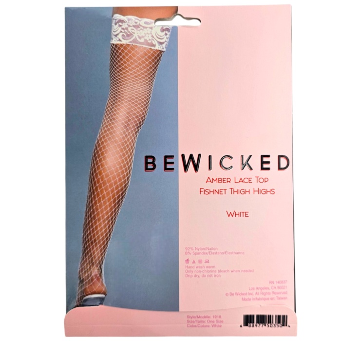 Amber Lace Top Fishnet Thigh Highs - WH / OS - Afbeelding 5