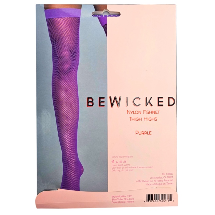 Nylon Fishnet Thigh Highs - PUR / OS - Afbeelding 5
