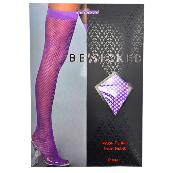 Nylon Fishnet Thigh Highs - PUR / OS - Afbeelding 4