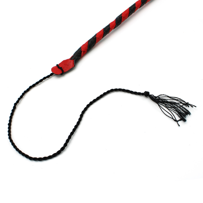 Leather Whip Black & Red 60 cm - Afbeelding 5