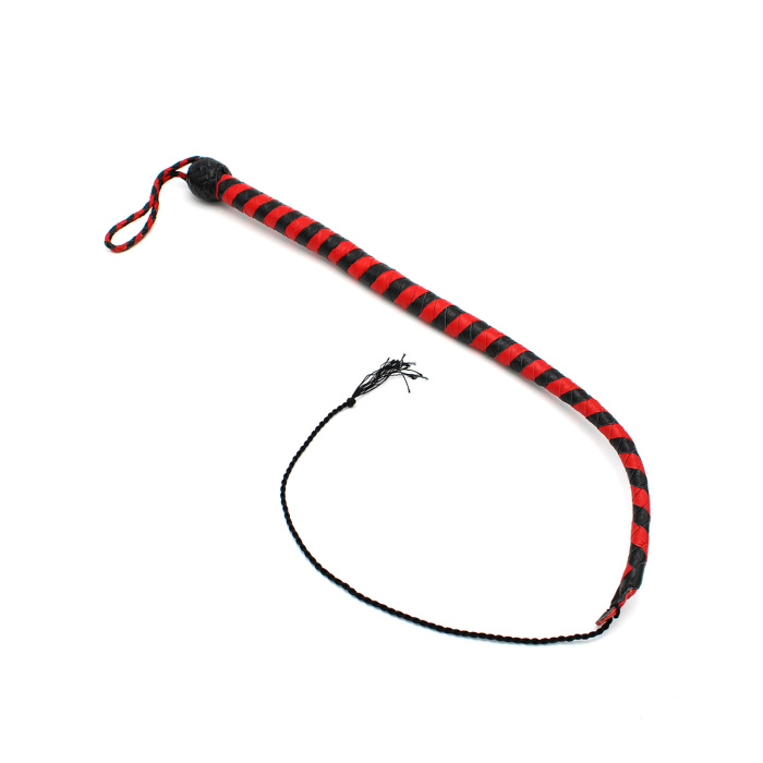 Leather Whip Black & Red 60 cm - Afbeelding 2