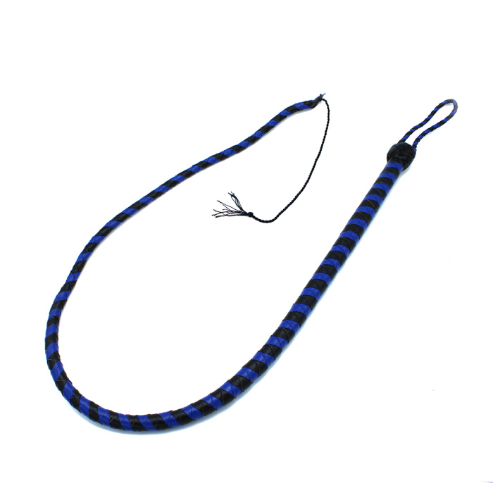 Leather Whip Black & Blue 140 cm - Afbeelding 2