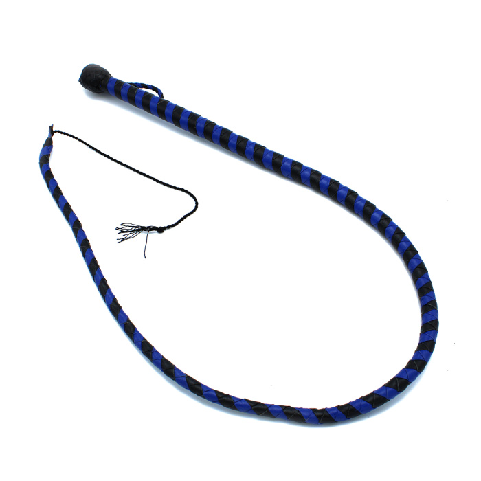 Leather Whip Black & Blue 140 cm - Afbeelding 3