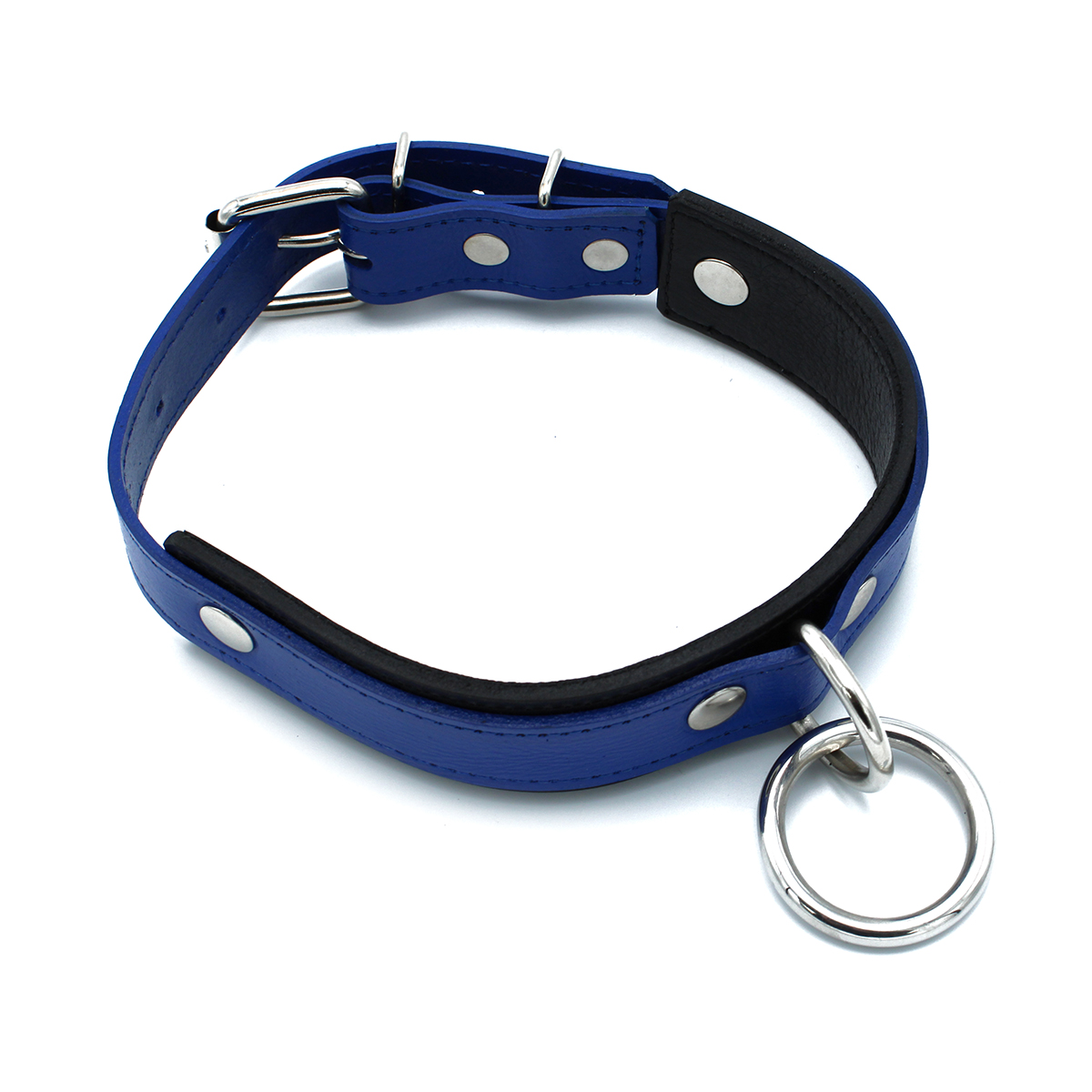 opr-277153-02 Black & Blue Leather Collar big O-Ring - Afbeelding 1