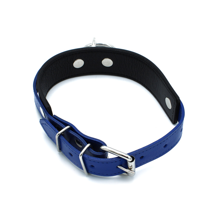 Black & Blue Leather Collar big O-Ring - Afbeelding 4