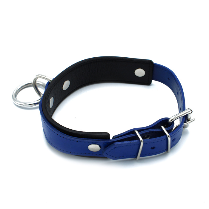 Black & Blue Leather Collar big O-Ring - Afbeelding 5