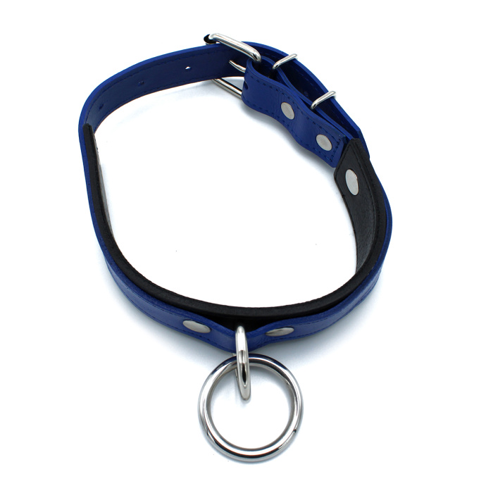 Black & Blue Leather Collar big O-Ring - Afbeelding 6