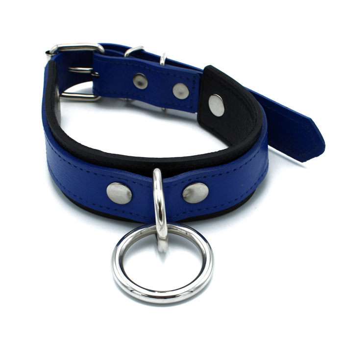 Black & Blue Leather Collar big O-Ring - Afbeelding 7