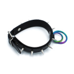 Black Leather Spiked Collar Double Rainbow O-Ring - Afbeelding 3