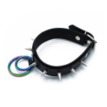 Black Leather Spiked Collar Double Rainbow O-Ring - Afbeelding 6