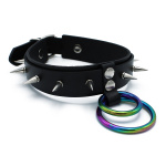 Black Leather Spiked Collar Double Rainbow O-Ring - Afbeelding 7