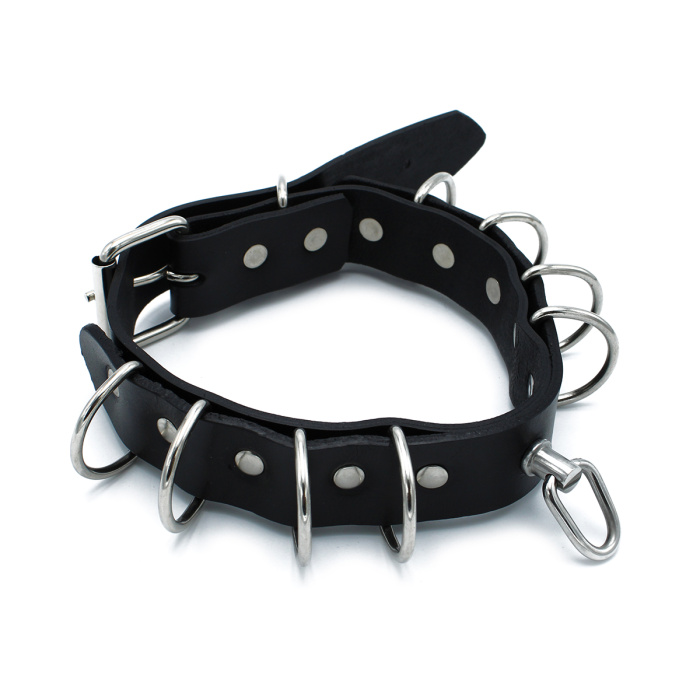 Black Leather Collar Multi-D-Rings - Afbeelding 2