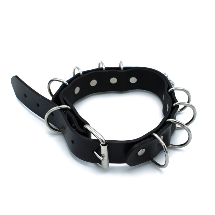Black Leather Collar Multi-D-Rings - Afbeelding 3