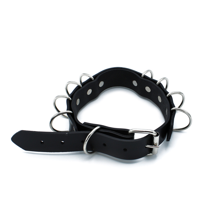 Black Leather Collar Multi-D-Rings - Afbeelding 4