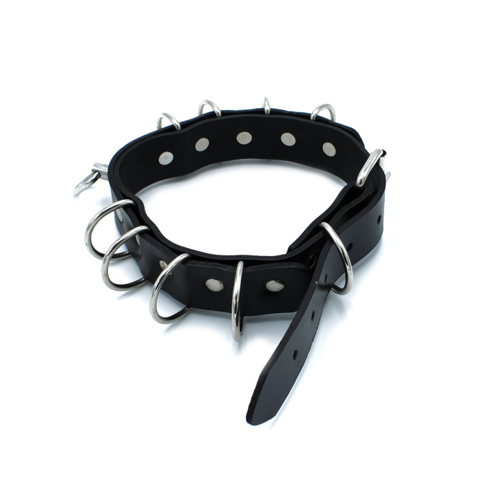 Black Leather Collar Multi-D-Rings - Afbeelding 5