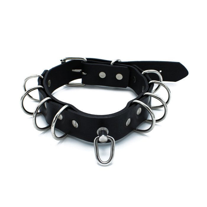 Black Leather Collar Multi-D-Rings - Afbeelding 6