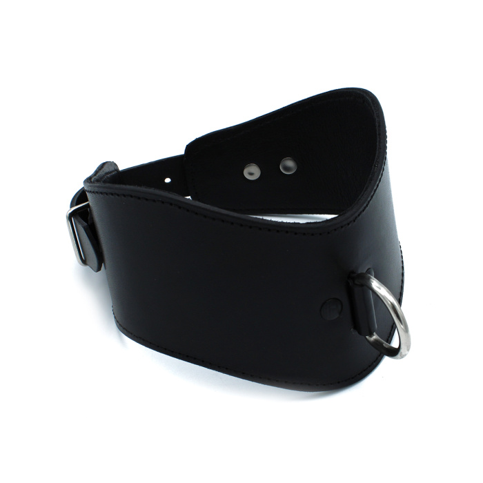 Contoured Black Leather Collar with D-Ring - Afbeelding 3