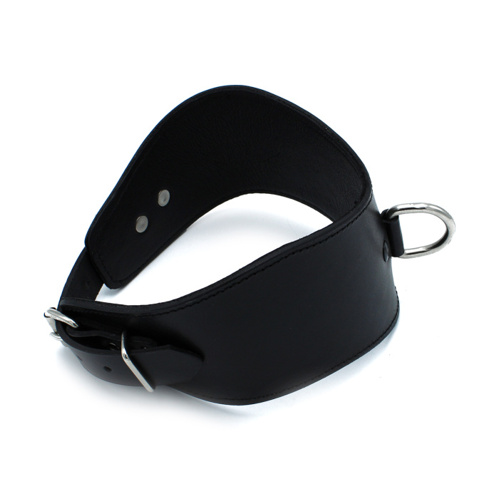 Contoured Black Leather Collar with D-Ring - Afbeelding 4