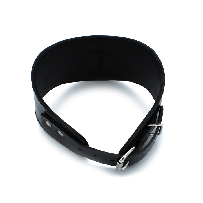 Contoured Black Leather Collar with D-Ring - Afbeelding 5