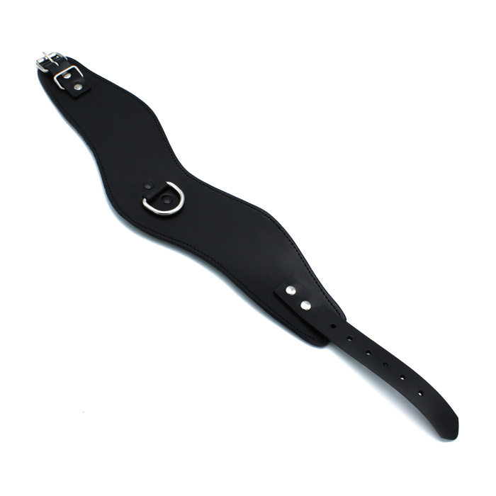 Contoured Black Leather Collar with D-Ring - Afbeelding 2