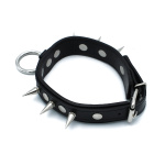 Black Leather Spiked Collar with O-Ring - Afbeelding 5
