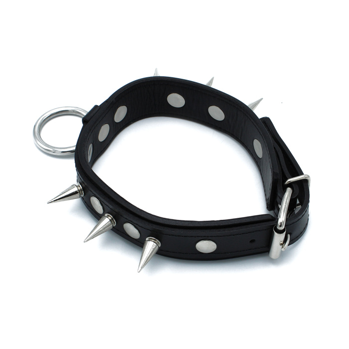 Black Leather Spiked Collar with O-Ring - Afbeelding 5