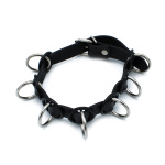 Black Leather Collar with 7 Statement Rings - Afbeelding 4