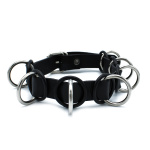 Black Leather Collar with 7 Statement Rings