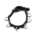 Black Leather Collar with 7 Statement Rings - Afbeelding 7