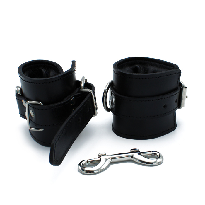 Black Leather Padded Wrist Restraints - Afbeelding 3