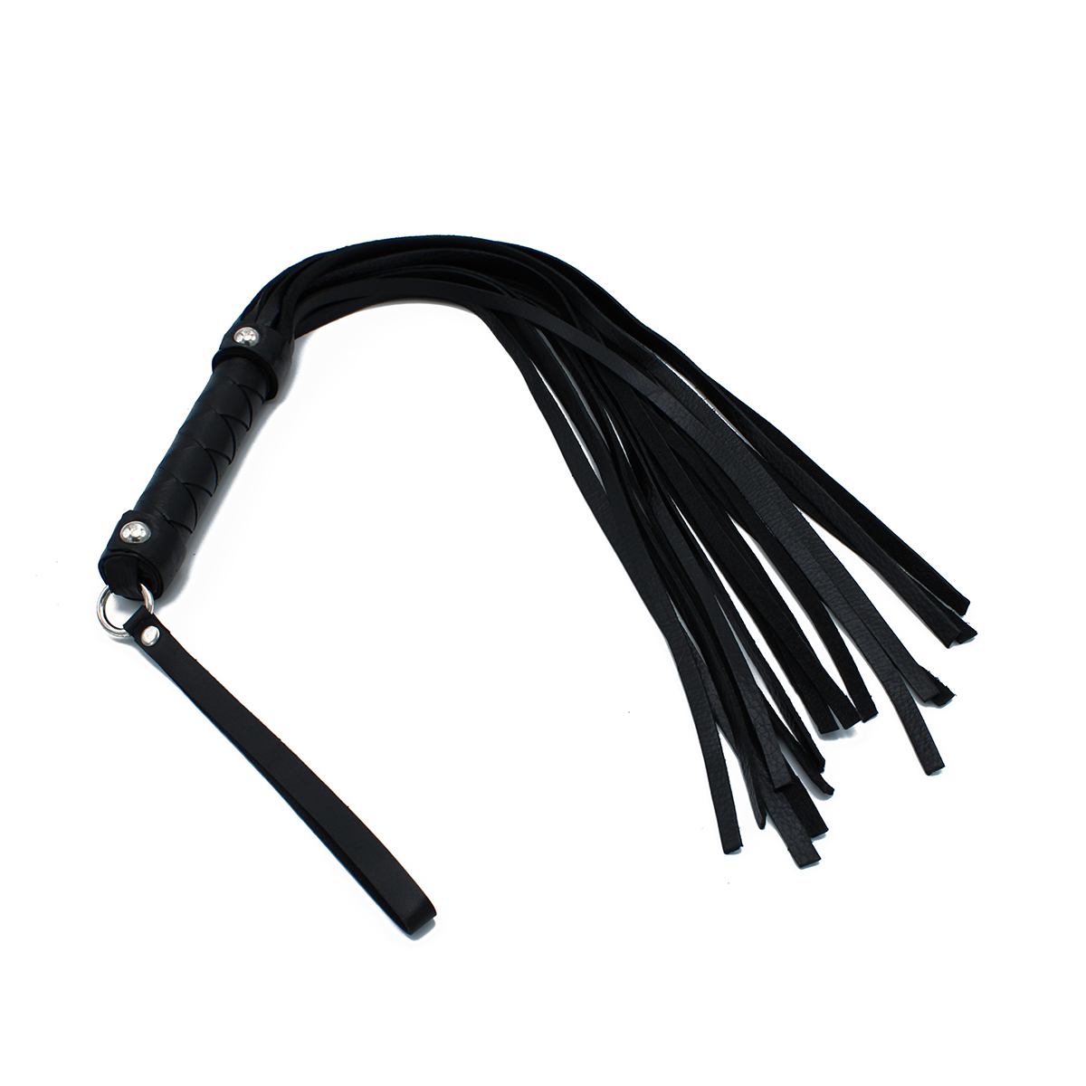 opr-277173-01 Black Leather Flogger with Braided Handle - Afbeelding 1