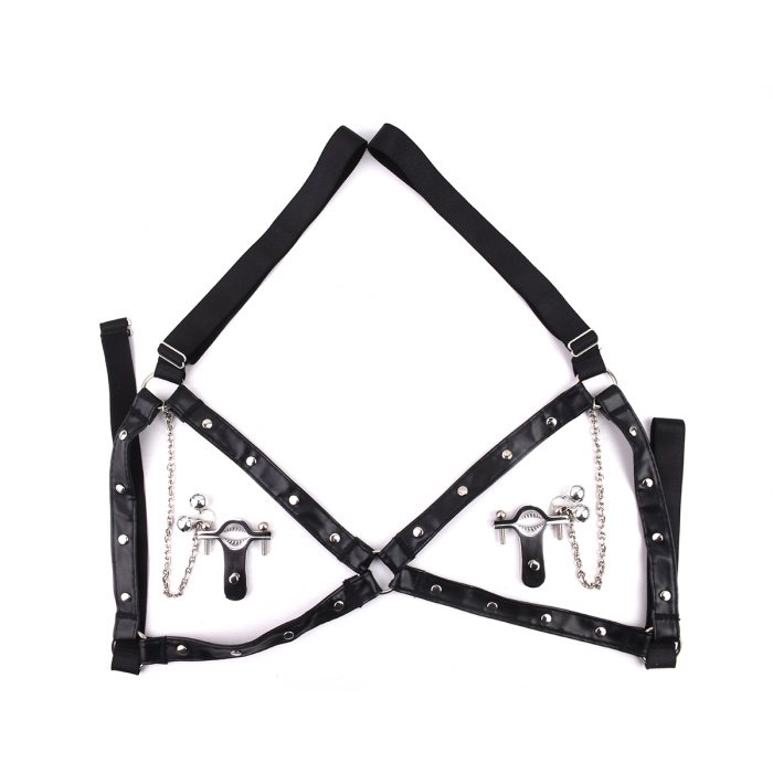 Adjustable Nipple Clamps Bells & Leather Harness - Afbeelding 5
