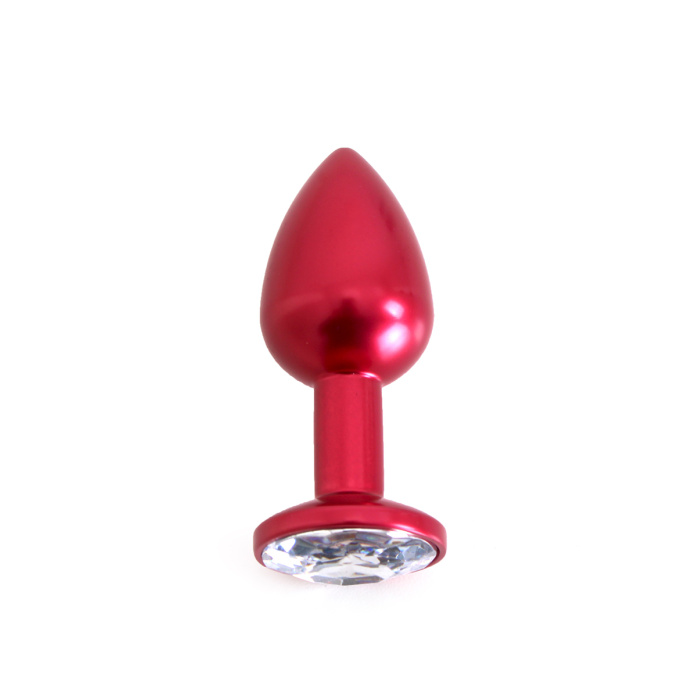 Aluminium Buttplug Red with Clear Gem - Afbeelding 2