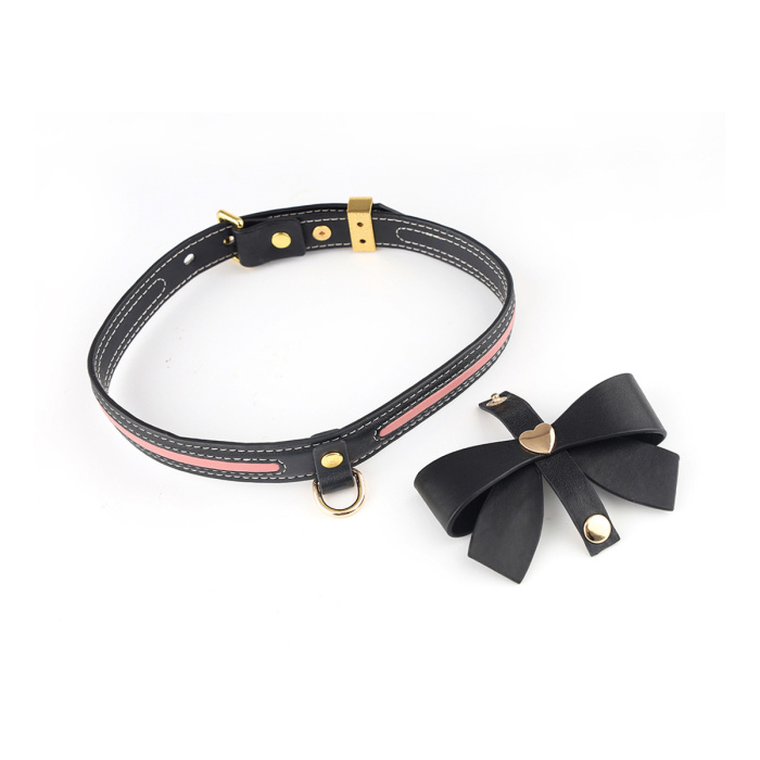 Sevanda Love Heart Butterfly Leather Collar Set Black Pink - Afbeelding 3